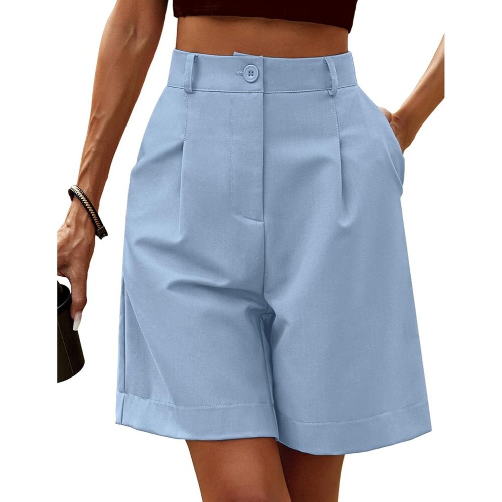 Women Bermuda Shorts Casual Elastic High Waisted Wide Leg Shorts